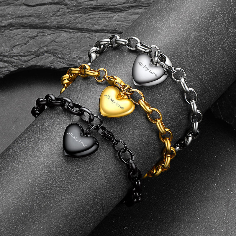 Custom Heart Link Chain Bracelet Gift for Couple