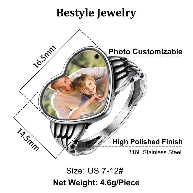 Personalized Photo Heart Angel Wing Ring With Picture for