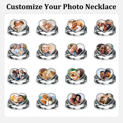 Personalized Photo Heart Angel Wing Ring With Picture for