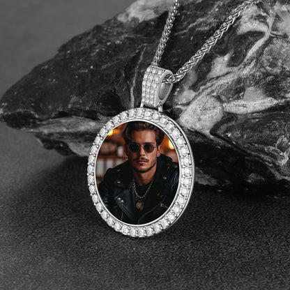 Sterling Silver Customized Cz Picture Necklace Memorial Pendant for