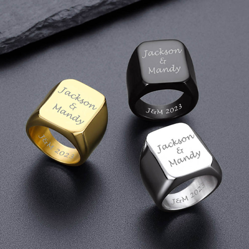 Customized Text Chunky Signet Ring for