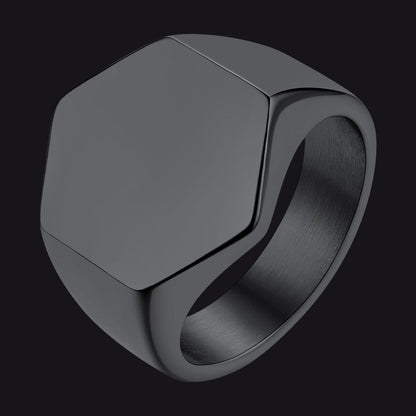Custom Text Stainless Steel Hexagon Signet Ring Gift for Dad