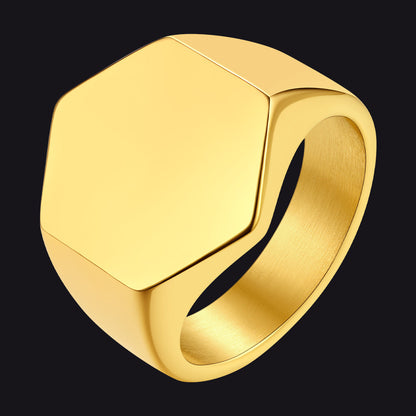 Custom Text Stainless Steel Hexagon Signet Ring Gift for Dad
