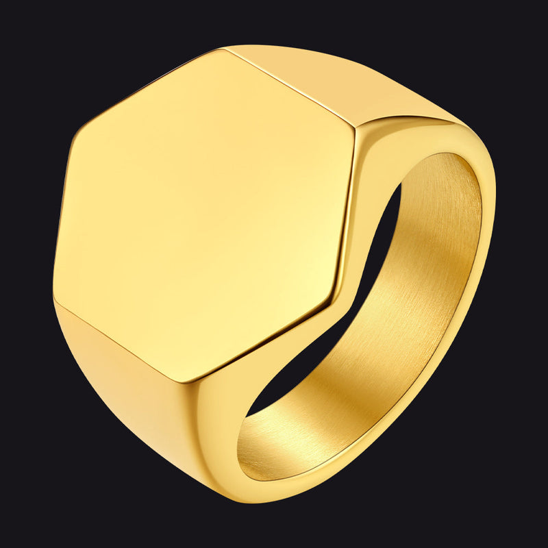 Custom Text Stainless Steel Hexagon Signet Ring Gift for Dad