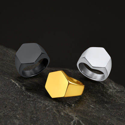 Custom Text Stainless Steel Hexagon Signet Ring Gift for Dad