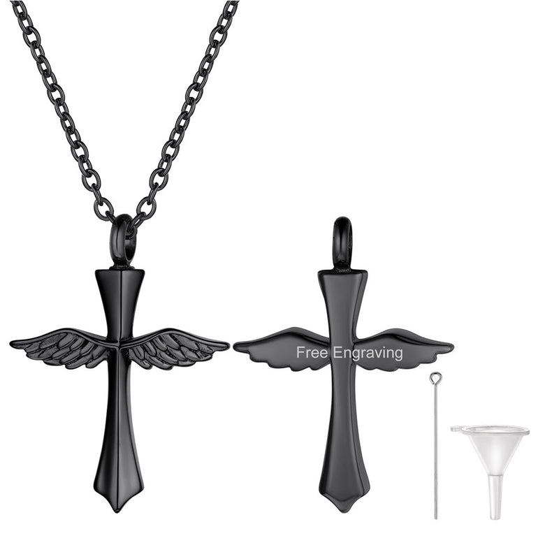 Custom Cremation Wings Cross Urn Ashes Pendant Necklace for