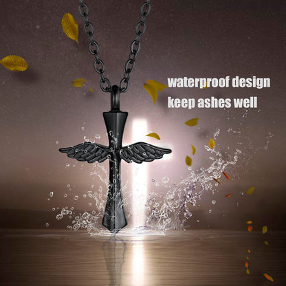 Custom Cremation Wings Cross Urn Ashes Pendant Necklace for