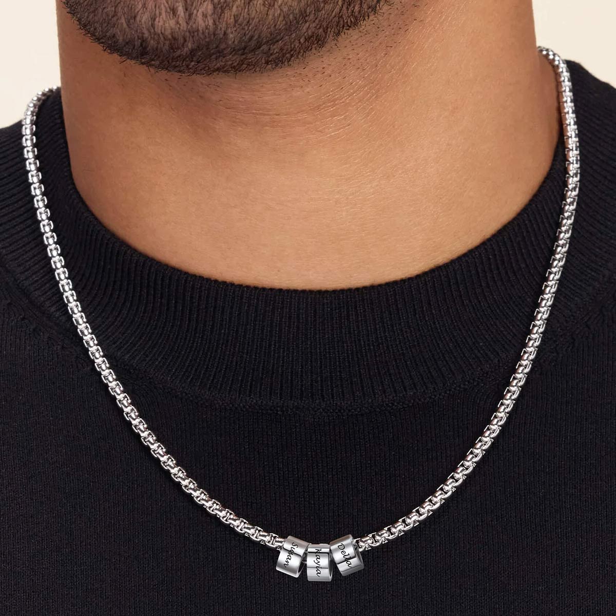Customized Engraved Name Beads Chain Necklace for