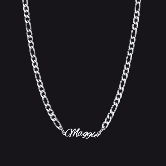 Customized Name Necklace With 3mm Width Figaro Chain , Father's Day Gifts