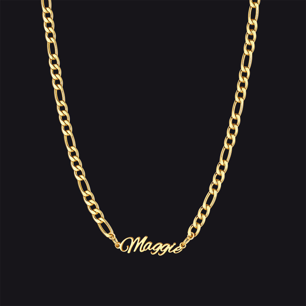 Customized Name Necklace With 3mm Width Figaro Chain , Father's Day Gifts