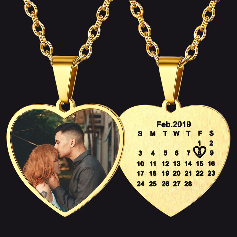 Customized Heart Photo Picture Necklace With Calendar for