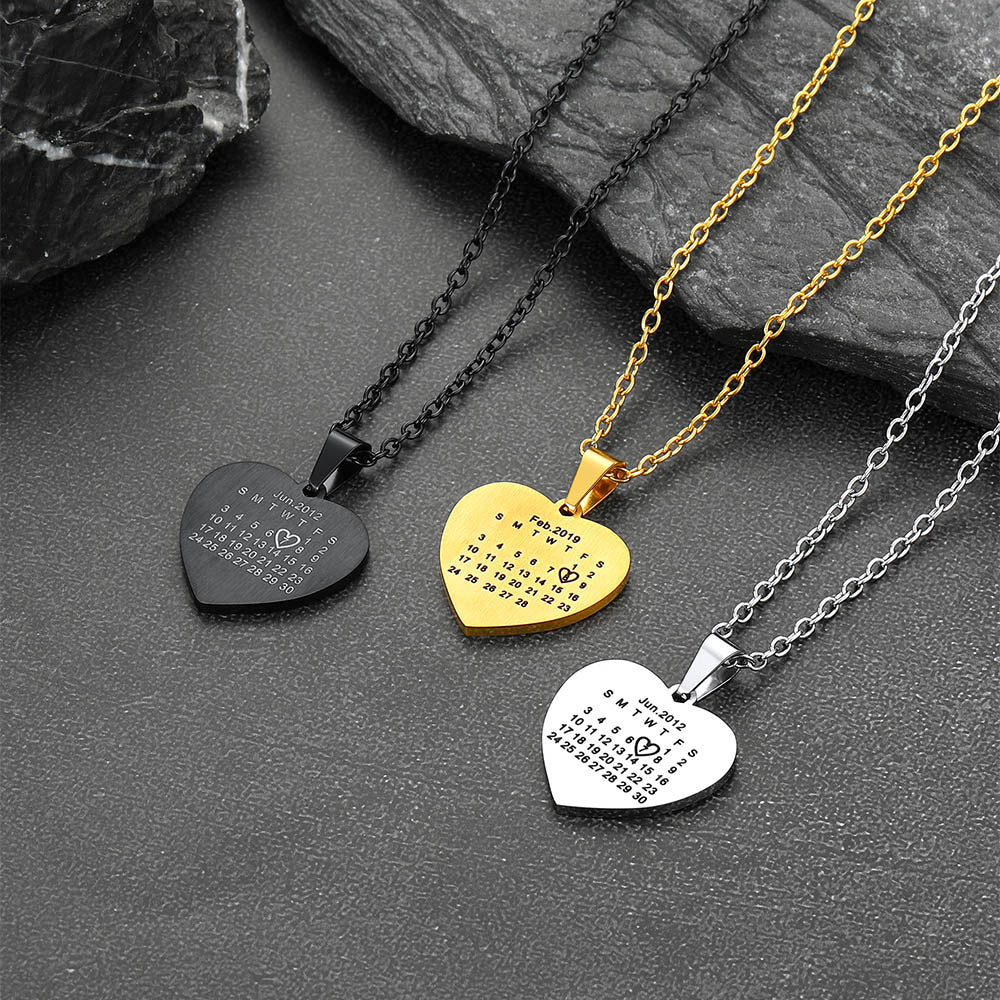 Customized Heart Photo Picture Necklace With Calendar for