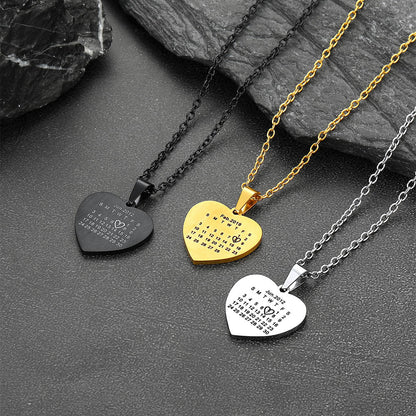 Customized Heart Photo Picture Necklace With Calendar for