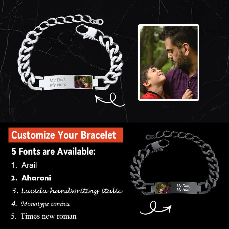 Personalized Nameplate Cuban Link Chain Bracelet With Picture for