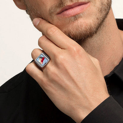 Customized Photo Ring Square Engraved Signet Ring for
