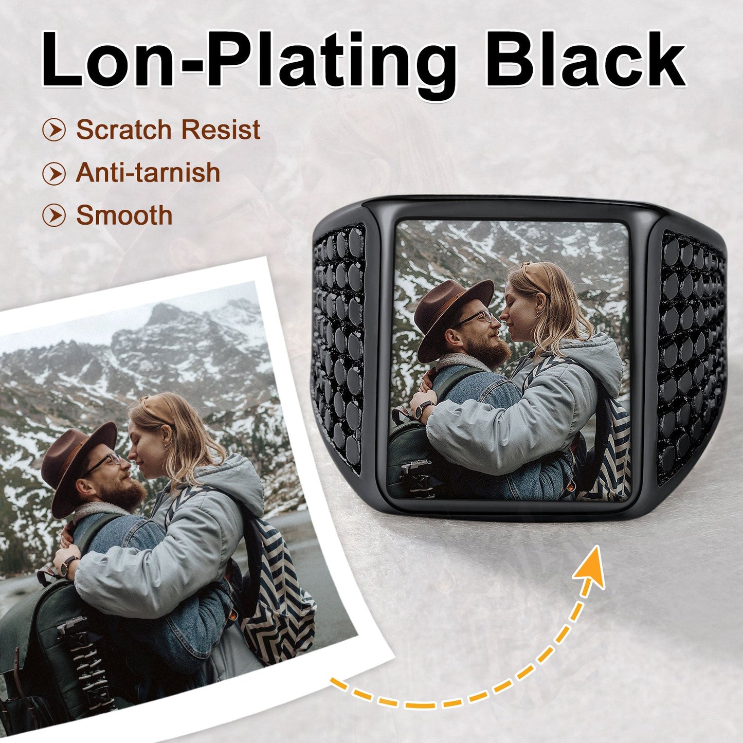 Customized Photo Ring Square Engraved Signet Ring for