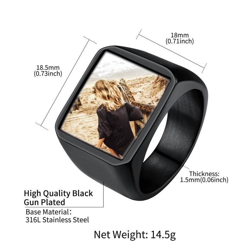 Customized Square Picture Signet Ring With Photo for