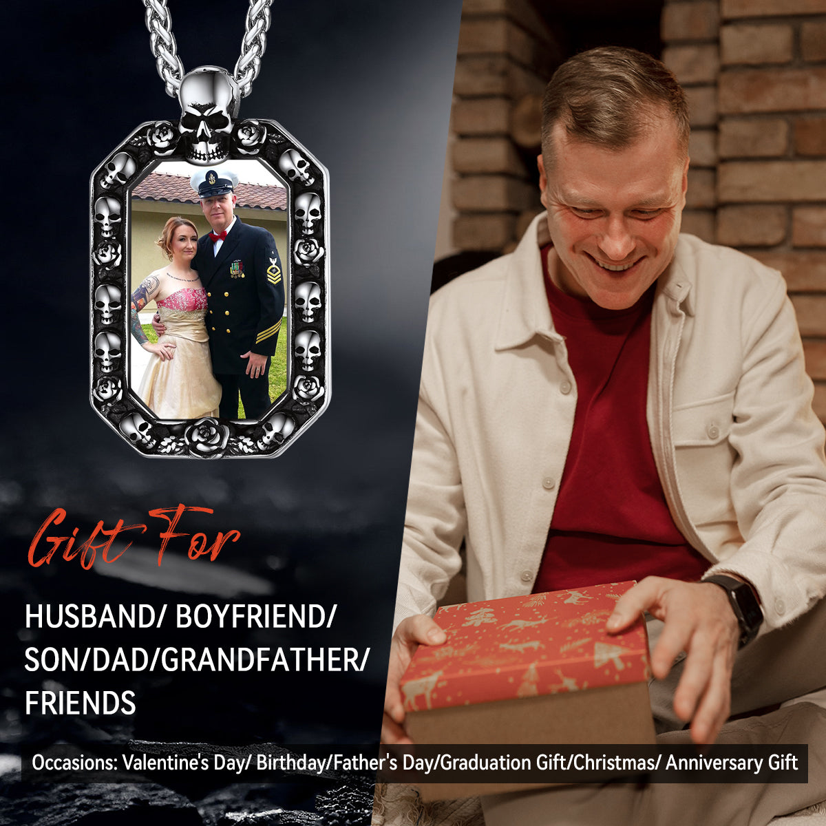 Customized Picture Dog Tag Necklace With Skull Memorial Gift