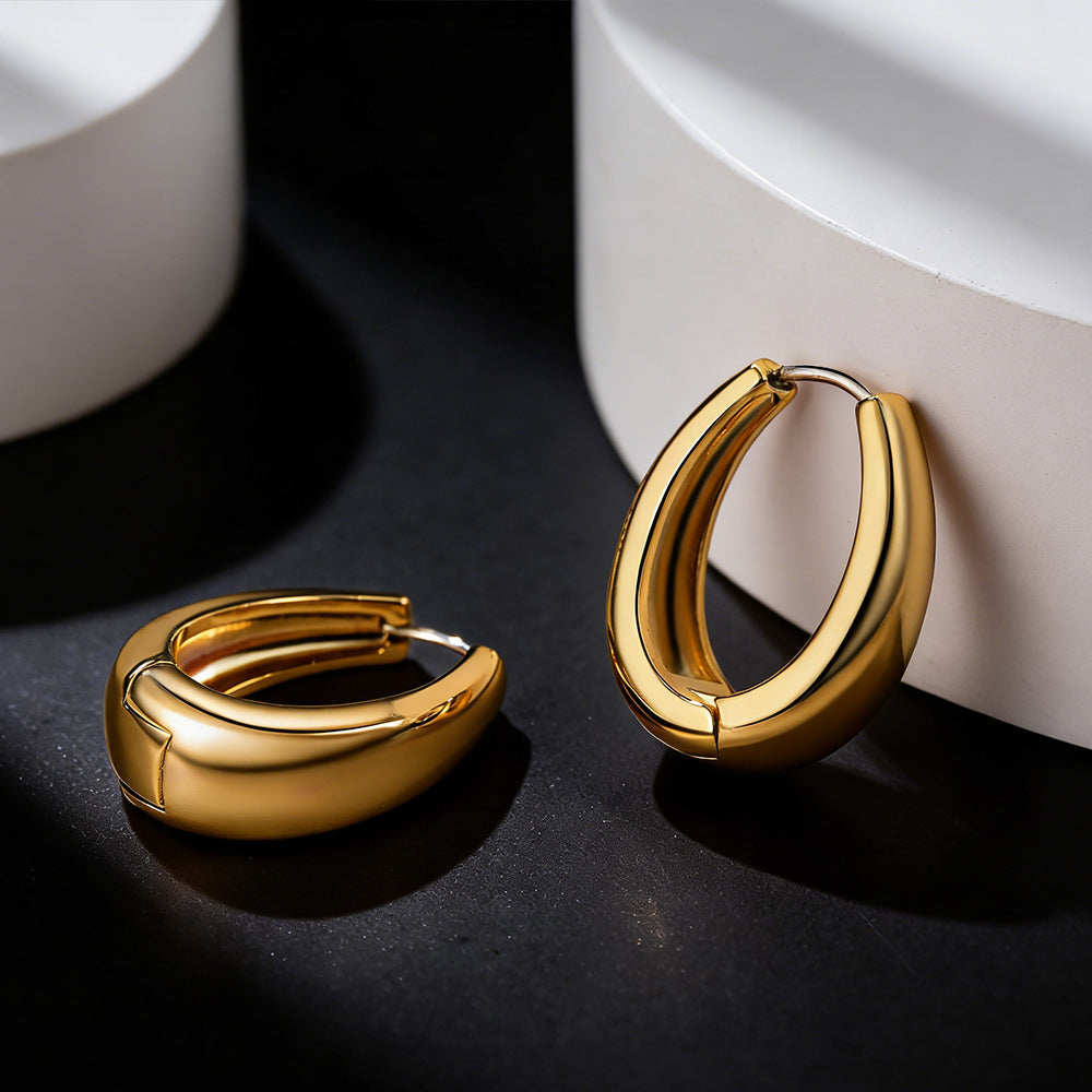 Classic Hollow Oval Puffed Hoop Earrings for , 14k Gold