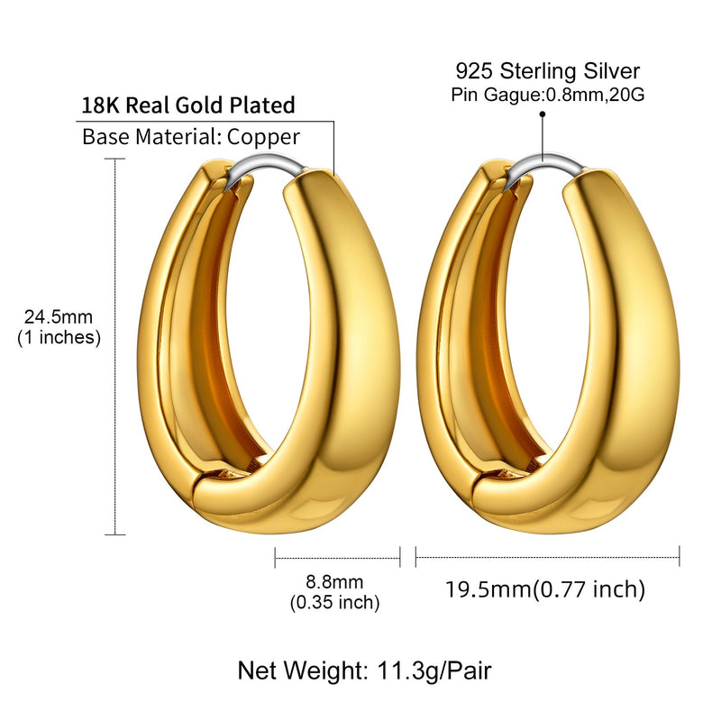 Classic Hollow Oval Puffed Hoop Earrings for , 14k Gold