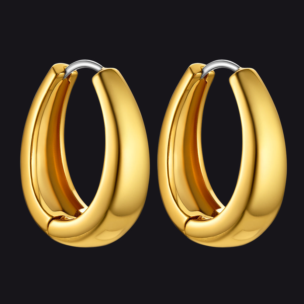 Classic Hollow Oval Puffed Hoop Earrings for , 14k Gold