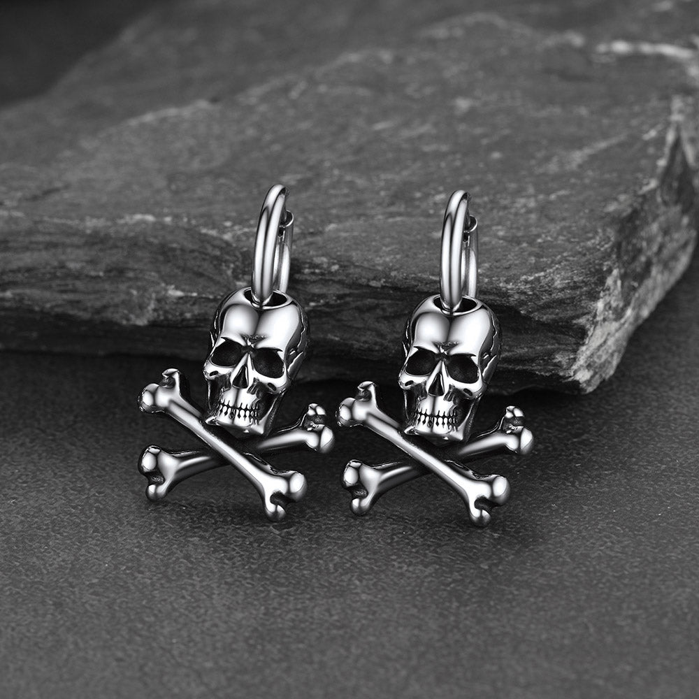 Punk Skull Crossbone Hoop Earrings Gift for