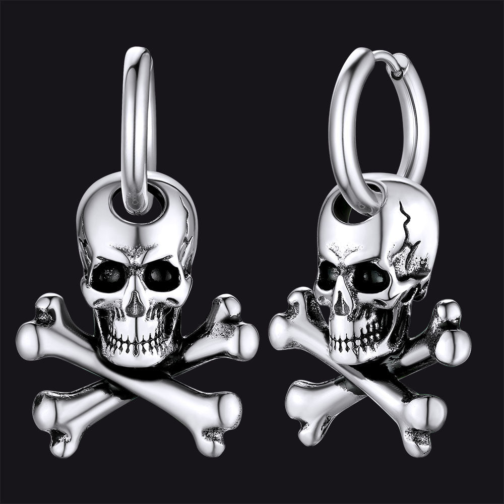 Punk Skull Crossbone Hoop Earrings Gift for