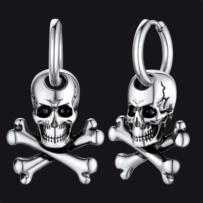 Punk Skull Crossbone Hoop Earrings Gift for