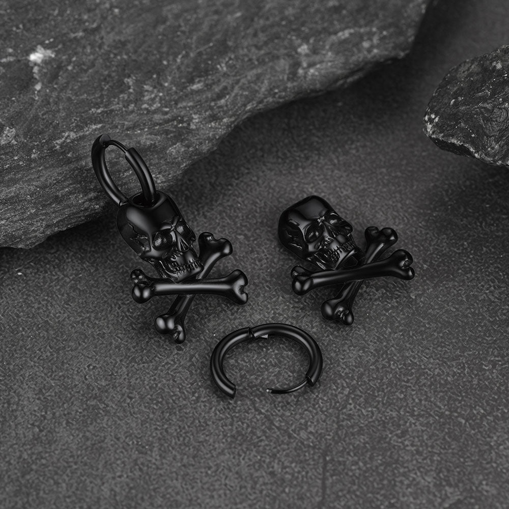 Punk Skull Crossbone Hoop Earrings Gift for