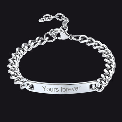 Customized Engraved Id Bar Cuban Chain Link Bracelet for