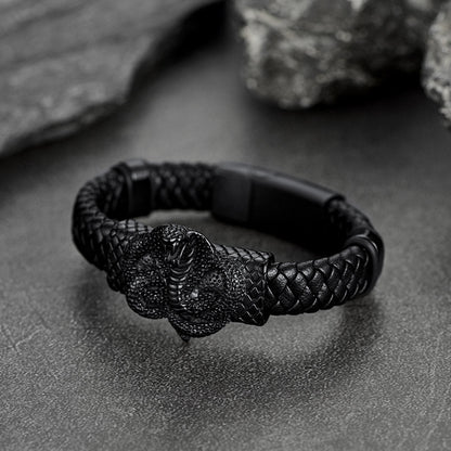 Gothic Black Cobra Snake Leather Bracelet Cuff Band for