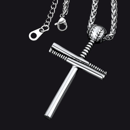 Baseball Bat Cross Necklace Sport Pendant for