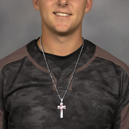 Engraved Sport Baseball Cross Necklace Pendant for