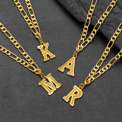 Initial A-z Letter Pendant Figaro Chain Choker Necklace for