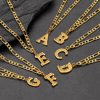 Initial A-z Letter Pendant Figaro Chain Choker Necklace for