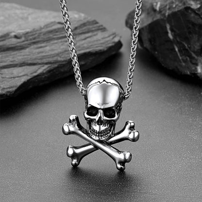 Gothic Pirate Skull Crossbones Necklace for