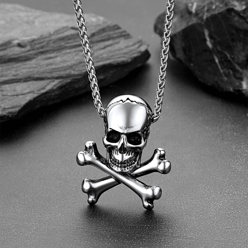 Gothic Pirate Skull Crossbones Necklace for