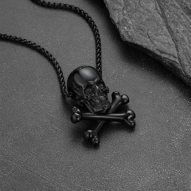 Gothic Pirate Skull Crossbones Necklace for