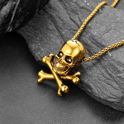 Gothic Pirate Skull Crossbones Necklace for