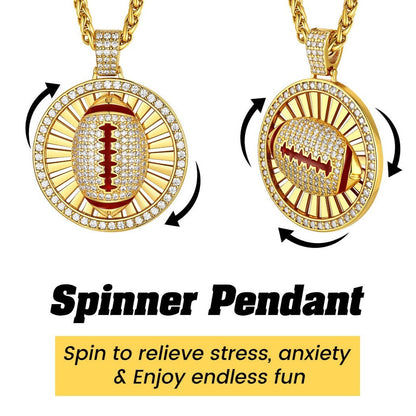 Gold Zirconia American Football Spinner Necklace for Sports Fan