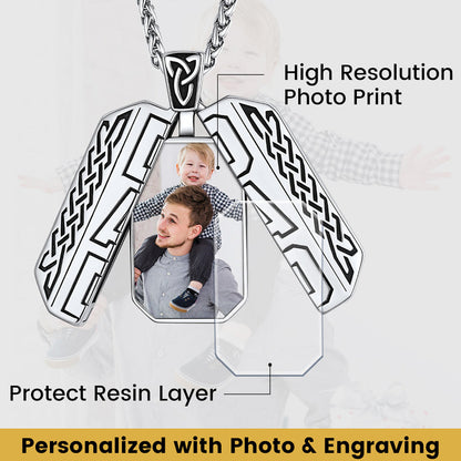 Custom Picture Open Locket Dog Tag Necklace With Viking Rune for Dad