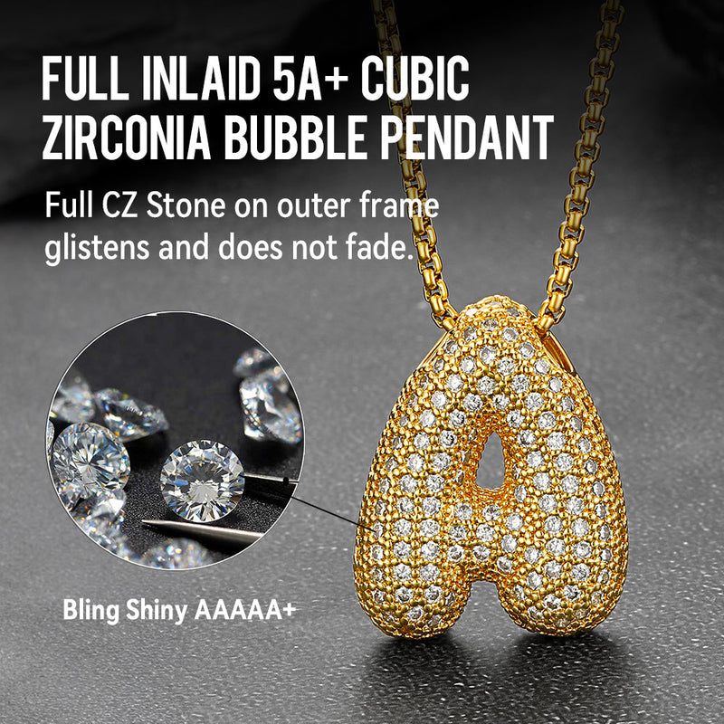 Gold Diamond Bubble Letter Initial Chain Necklace for