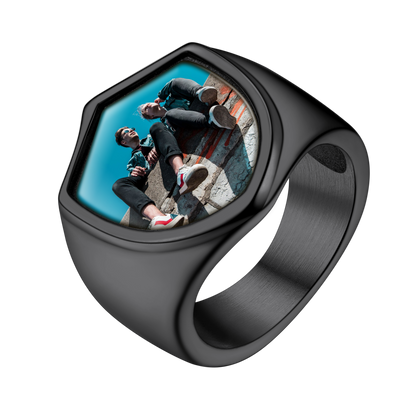Customized Shield Signet Ring With Photo Memorial Gift for
