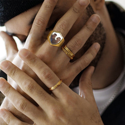 Customized Shield Signet Ring With Photo Memorial Gift for