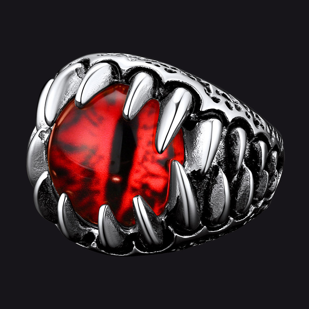 Gothic Dragon Teeth Red Evil Eyes Ring for