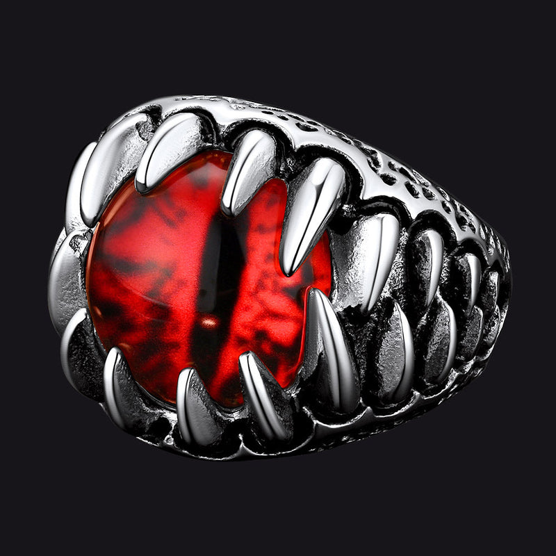 Gothic Dragon Teeth Red Evil Eyes Ring for