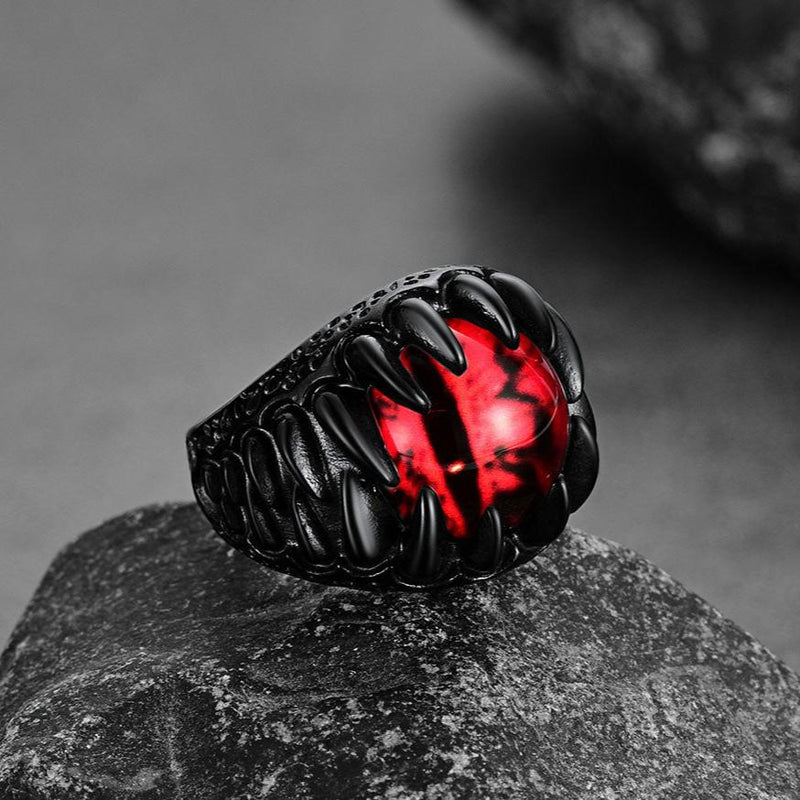 Gothic Dragon Teeth Red Evil Eyes Ring for