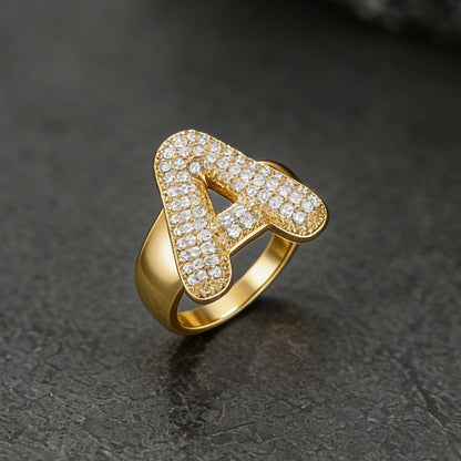 Cz Bold Initial Rings Open Adjustable Statement Ring for