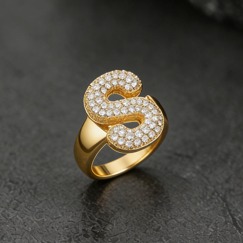 Cz Bold Initial Rings Open Adjustable Statement Ring for