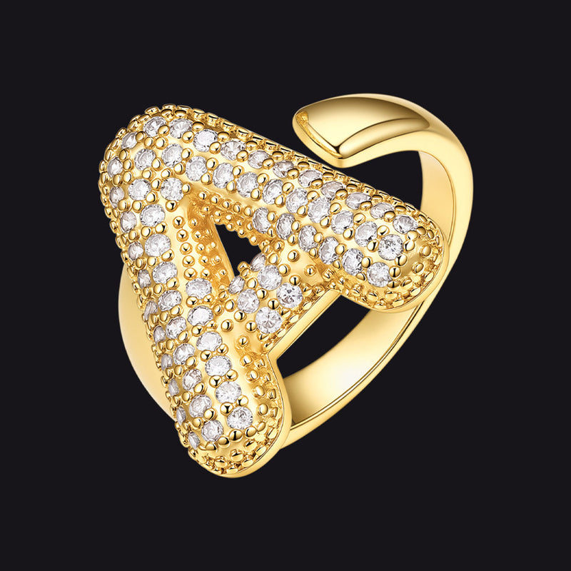 Cz Bold Initial Rings Open Adjustable Statement Ring for
